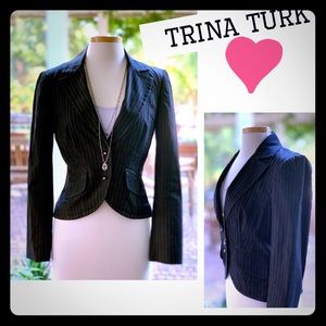 TRINA TURK fitted pinstripe 2 button blazer